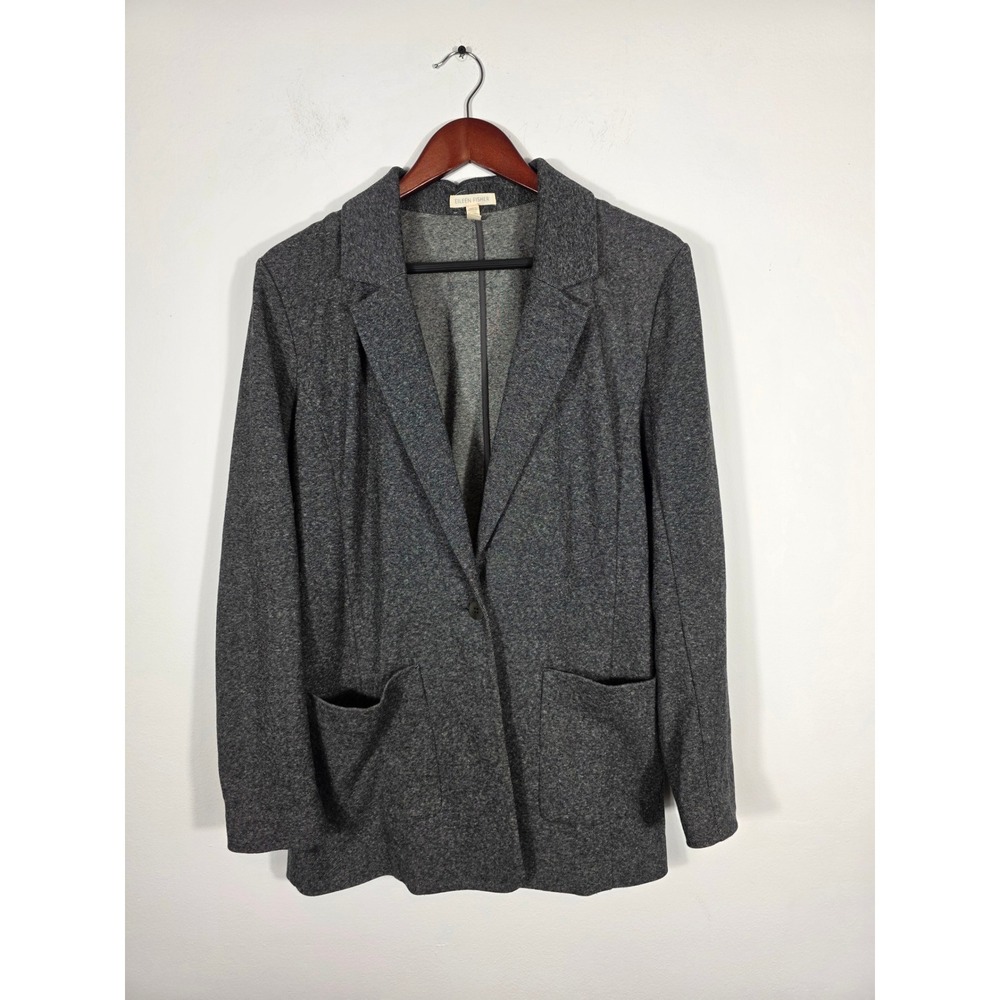 Eileen Fisher‎ Blazer Jacket Women's Medium Gray Knit Career Business Casual